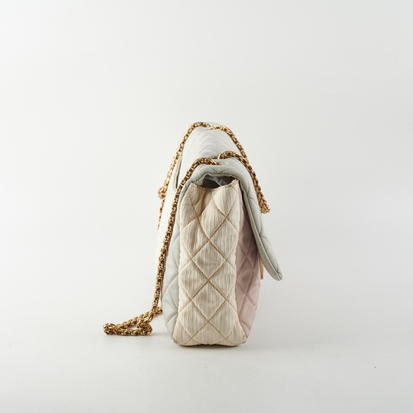 CHANEL Grosgrain Satin Tricolor 2.55 Reissue Flap Gray Pink White - Picture 5 of 10